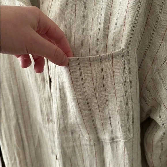 Rebecca King one-of-a-kind sample oatmeal linen stripe duster with pockets - Picture 11 of 15